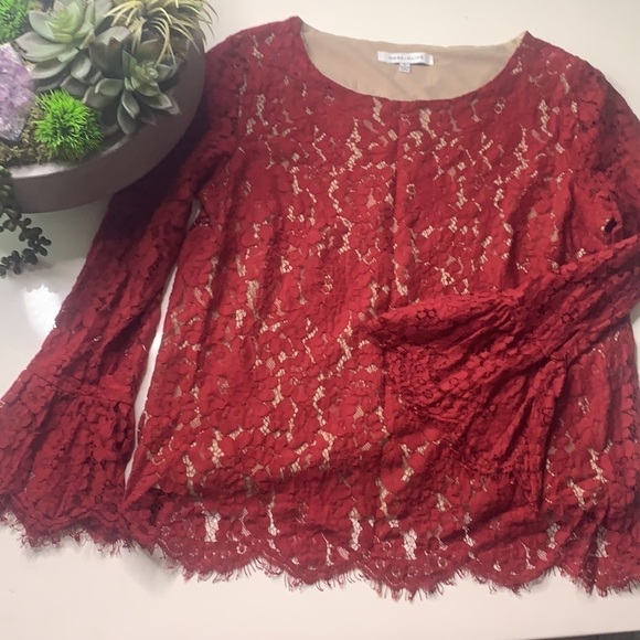 Rose + Olive romantic red lace long sleeve blouse women’s medium top medium - Picture 6 of 6